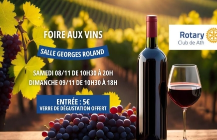 Le Rotary Club Ath a le plaisir de vous inviter à la troisième édition de sa Foire aux Vins ! 🍷